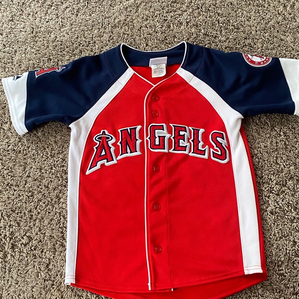 Kids Angels Baseball Jersey - Red, White, and Navy